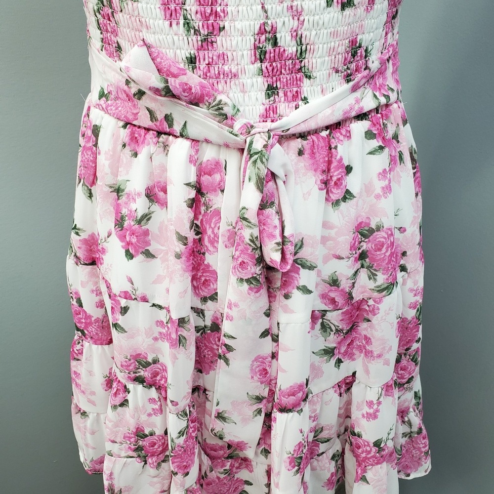 B. Smart Mini Dress Womens 9 Multi Floral Tie Back Puff Sleeve Sweetheart Neck - Picture 12 of 14